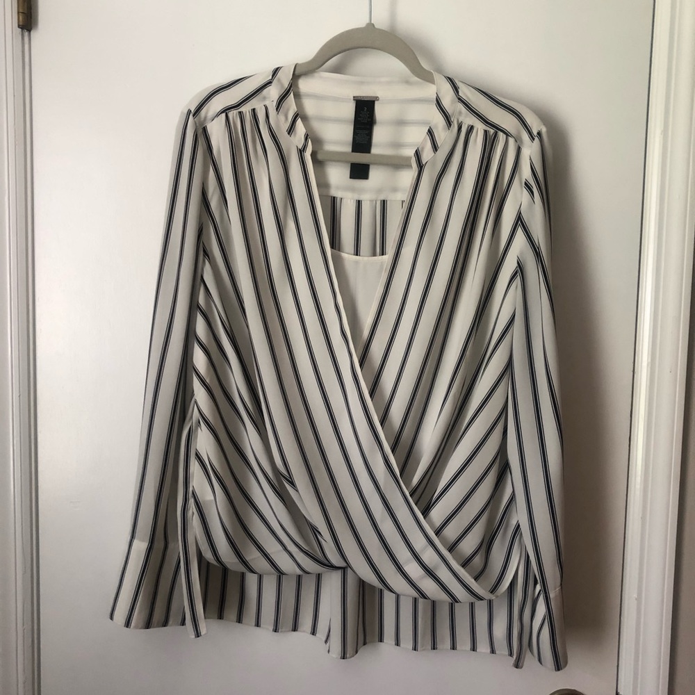 Black Label By Chico’s Striped Long Sleeve White-Black Blouse-Top Size L